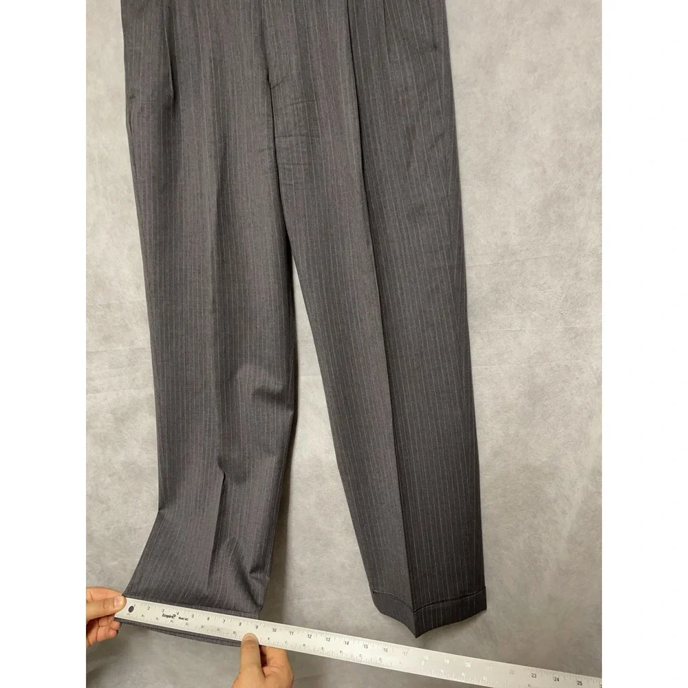 Jos A Bank Suit Men 40R Gray with Blue Gray Stripes Wool Academia W35X30L Luxe
